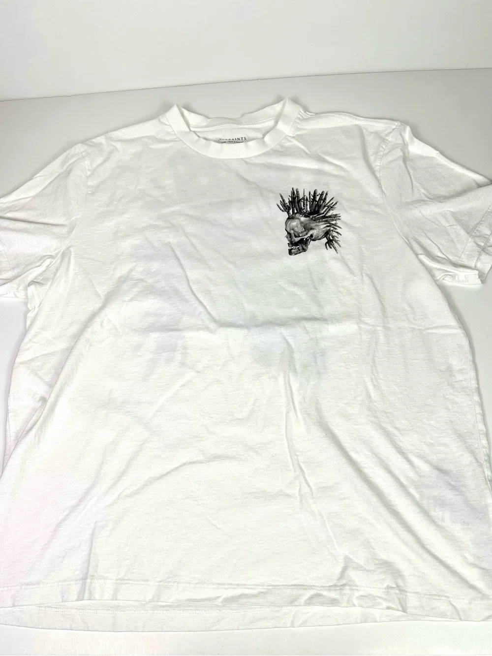 All Saints Men’s White Forsaken Skull Graphic T Shirt Large L